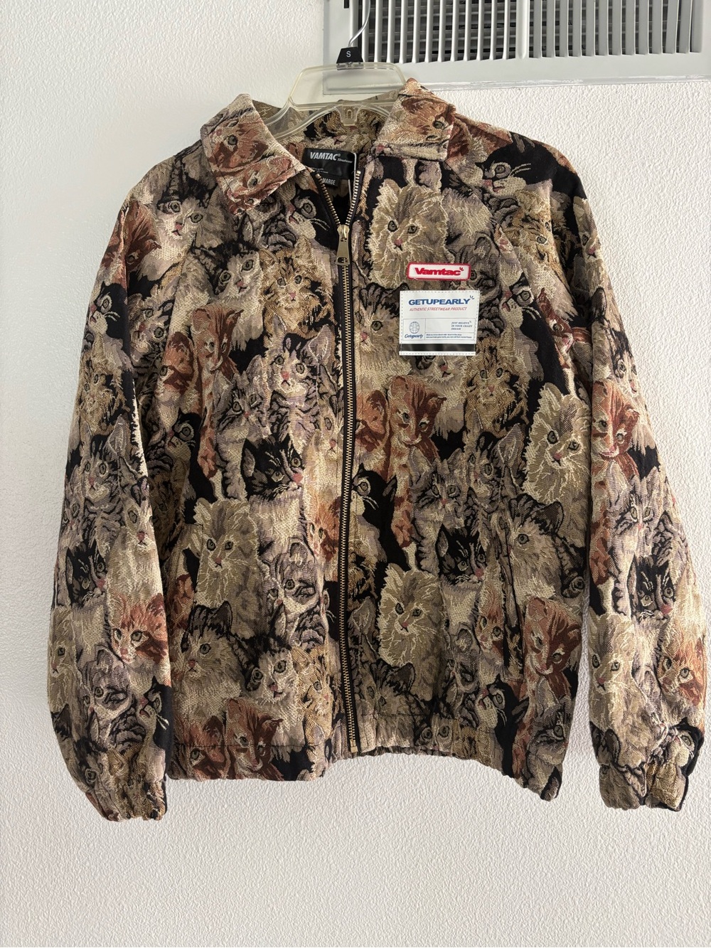 Cat Tapestry Zip Jacket Medium Woven Streetwear Kitty Full Zip Cats